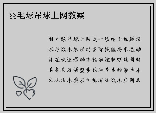 羽毛球吊球上网教案